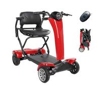 AWYBB 4 Wheel Mobility Scooter,Folding 4 Wheel Mobility Scooter One Click Fold and Unfold with LED Headlights and Charger Auto Folding Electric Mobility Scooter Portable Travel Scooter (Red)