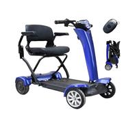 AWYBB 4 Wheel Mobility Scooter,Folding 4 Wheel Mobility Scooter One Click Fold and Unfold with LED Headlights and Charger Auto Folding Electric Mobility Scooter Portable Travel Scooter (Blue)