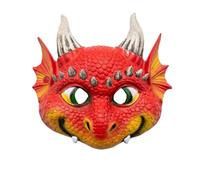 AWYHAOYULA Mythical Creature Dragon Cosplay Half-Mask, Red-Yellow Textured Scale Mask with Horn Decor, Adjustable Dress-up Prop for Boys Girls Adults, Halloween, Medieval Cosplay