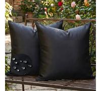 AwzyGous Outdoor Cushions Covers 50x50 cm Pack of 2, Black Waterproof Large Throw Pillow Covers for Garden Sofa Patio Bench Conservatory Furniture, Summer Cushion Cases