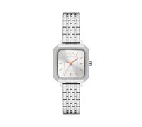 AX Armani Exchange Women's Watch, Square Watch for Women with Stainless Steel or Leather Band, Silver, Leila