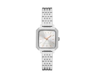 AX Armani Exchange Women's Watch, Square Watch for Women with Stainless Steel or Leather Band, Silver, Leila