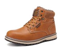 AX BOXING Mens Winter Boots Snow Boots Leather Winter Shoes Fur Warm Casual Business Boots Outdoor Brown UK 9.5