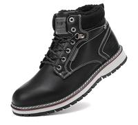 AX BOXING Mens Winter Boots Snow Boots Leather Winter Shoes Fur Warm Casual Business Boots Outdoor Dark Black UK 9.5