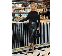 Ax Paris Black 2 In 1 Faux Leather Skirt Long Sleeve Midi Dress Black 14