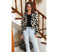 AX Paris Women's Black & Cream Abstract Print Collared Cropped Blazer | Size: 8 AX Paris Multicolor 8