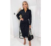 Ax Paris Black And Gold Polka Dot Gathered Midi Dress Black 8
