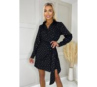 AX Paris Women's Black & Gold Polka Dot Wrap Tie Mini Dress | Size: 8 AX Paris Black 8
