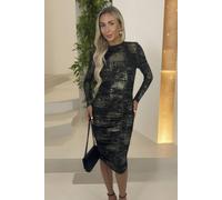 AX Paris Women's Black & Gold Printed Long Sleeve Bodycon Midi Dress | Size: 16 AX Paris Black 16