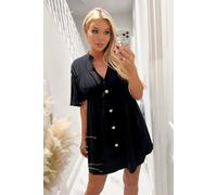 Ax Paris Black Button Up Ruched Detail Smock V-Neck Dress Black 8