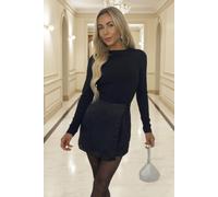 Ax Paris Black Diamante 2 In 1 Long Sleeve Playsuit Black 14