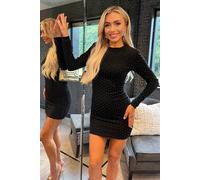 Ax Paris Black Diamante Sparkle Long Sleeve Mini Dress Black