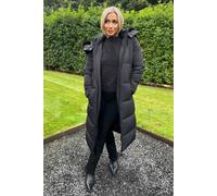 Ax Paris Black Faux Fur Hooded Longline Padded Coat Black