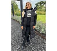 Ax Paris Black Faux Fur Hooded Longline Padded Gilet Black 10