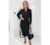 AX Paris Black & Gold Polka Dot Gathered Midi Dress Black