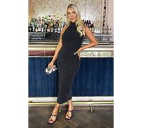 Ax Paris Black Sparkle Halter Neck Ruched Bodycon Midi Dress Black 16