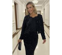 Ax Paris Black Velvet Sequin Open Front Jacket Black 8