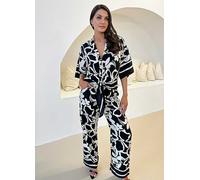 AX Paris Black & White Abstract Print Trousers Black