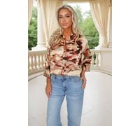 Ax Paris Brown Smudge Print 3/4 Sleeve Shirt Brown 16