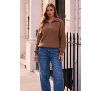 AX Paris Women's Camel 1/4 Zip Knit Jumper | Size: Small/Medium