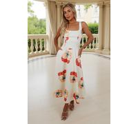 AX Paris Women's Cream Floral Print Square Neck A-line Midi Dress | Size: 16 AX Paris Cream 16