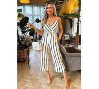AX Paris Cream & Navy Stripe Wrap Top Tie Waist Jumpsuit Cream