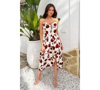 AX Paris Women's Cream Rose Printed Lace-Up Front Strappy Midi Dress | Size: 16 AX Paris Cream 16