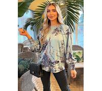 AX Paris Duck Egg Printed Long Sleeve Top Duck Egg