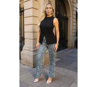 Ax Paris Grey Leopard Print High Waist Wide Leg Jeans Grey 6