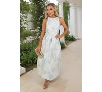 AX Paris Women's Ice Blue Floral Jacquard Racer Neck A-Line Midi Dress | Size: 8 AX Paris Blue 8