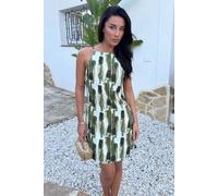 AX Paris Women's Khaki Brush Stroke Print Racer Neck Slip Mini Dress | Size: 6 AX Paris Khaki 6