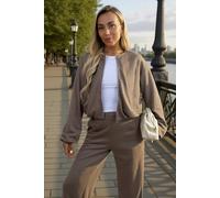 Ax Paris Mocha Bubble Hem Cropped Soft Bomber Jacket In Light Brown Light Brown 16