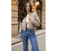 AX Paris Women's Mocha Marl Bubble Hem Zip Up Bomber Jacket in Light Brown | Size: 10 AX Paris Light Brown 10