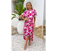AX Paris Women's Multi Floral Print Butterfly Sleeve Gathered Side Midi Dress | Size: 16 AX Paris Multicolor 16