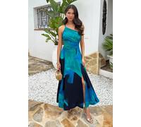 Ax Paris Navy Bold Floral Print One Shoulder Ruched Waist Midi Dress Navy 8