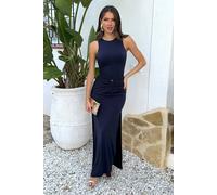 Ax Paris Navy O-Ring Detail Ruched Hip Bodycon Midi Dress Navy 12