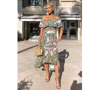 AX Paris Paisley Multi Bardot Hi-Low Midi Dress Green