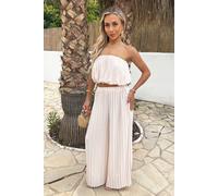 Ax Paris Stone Pleated Puff Ball Top And Palazzo Trousers Co-Ord Stone 14