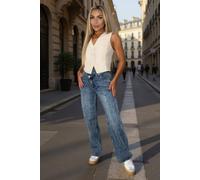 AX Paris Women's Vintage Wash Asymmetric Waist Wide Leg Jeans in Mid Blue | Size: 6 AX Paris Mid Blue 6