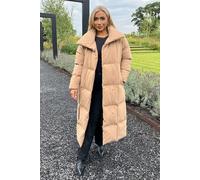 AX Paris Women's Biscuit Tie Waist Quilted Longline Puffer Coat in Brown | Size: 16 AX Paris Brown 16