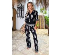 AX Paris Women's Black Border Print Wide Leg Trousers | Size: 10 AX Paris Black 10