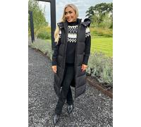 AX Paris Women's Black Faux Fur Hooded Longline Padded Gilet | Size: 12 AX Paris Black 12