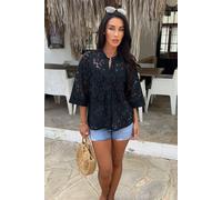 AX Paris Women's Black Floral Lace Short Sleeve Shirt | Size: 14 AX Paris Black 14