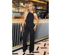 AX Paris Women's Black Hardware Detail Draped Waist Jumpsuit | Size: 12