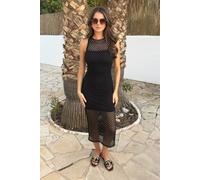 AX Paris Women's Black Net Overlay Round Neck Midi Dress | Size: 16