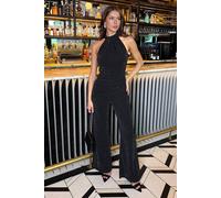 AX Paris Sparkle Halter Neck Draped Waist Jumpsuit 14 (L) Black