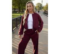 AX Paris Women's Burgundy Bubble Hem Cropped Soft Bomber Jacket | Size: 14 AX Paris Burgundy 14