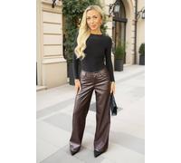 AX Paris Women's Chocolate Faux Leather Wide Leg Trousers | Size: 14 AX Paris Chocolate 14