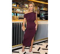 AX Paris Women's Dark Plum Off-The Shoulder Draped Top Midi Dress | Size: 12 AX Paris Plum 12