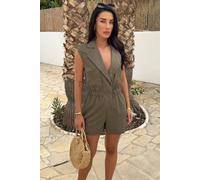 AX Paris Women's Khaki Collared Shirt Playsuit | Size: 10 AX Paris Khaki 10